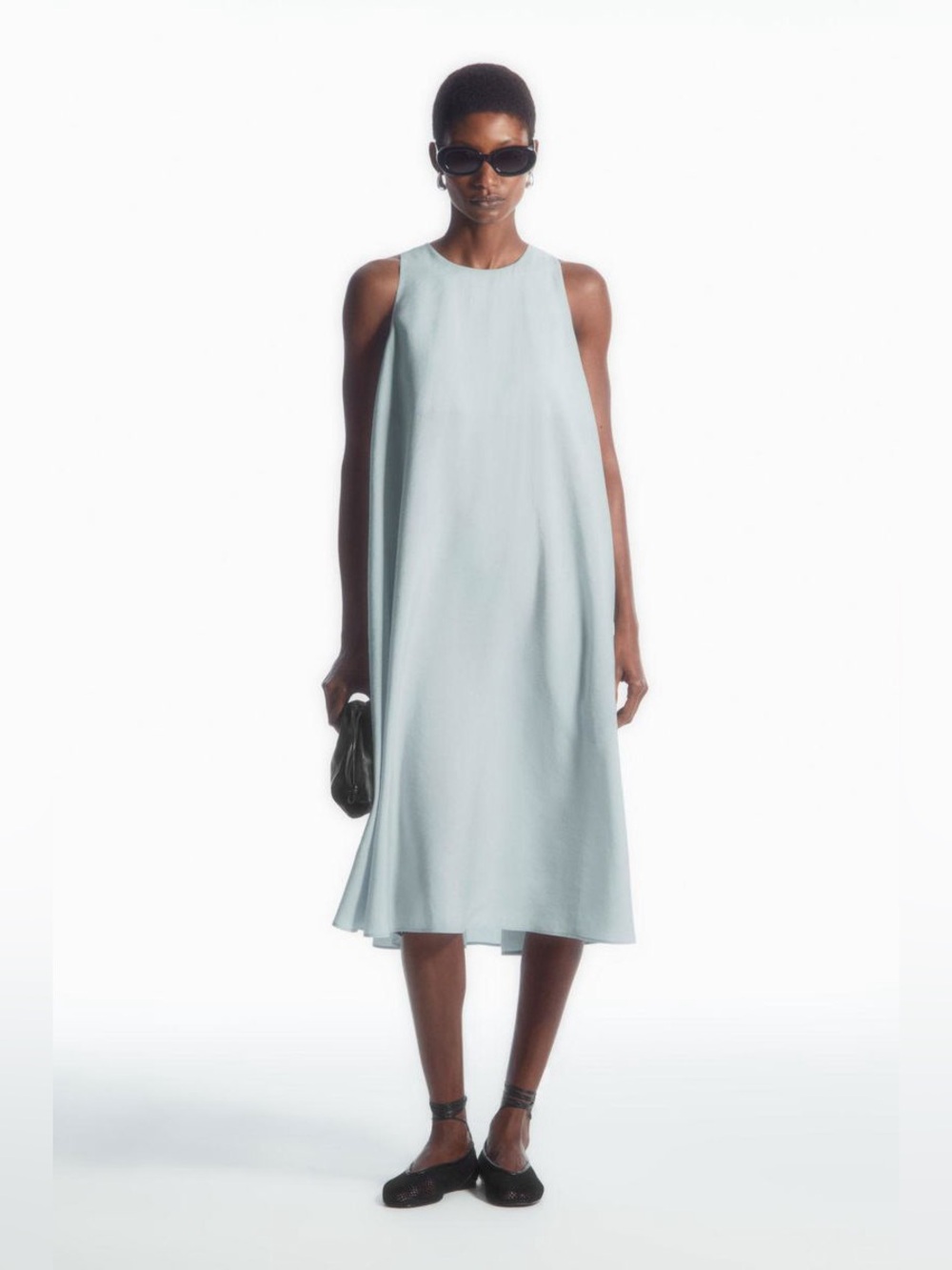 COS Modal-Blend Elasticated Racer Neck Midi Dress Light Blue Size US 8